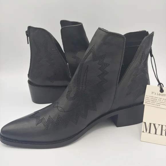 Western Leather Black Cowboy Boot Ankle Boho Shoe New bootie - Picture 7 of 11